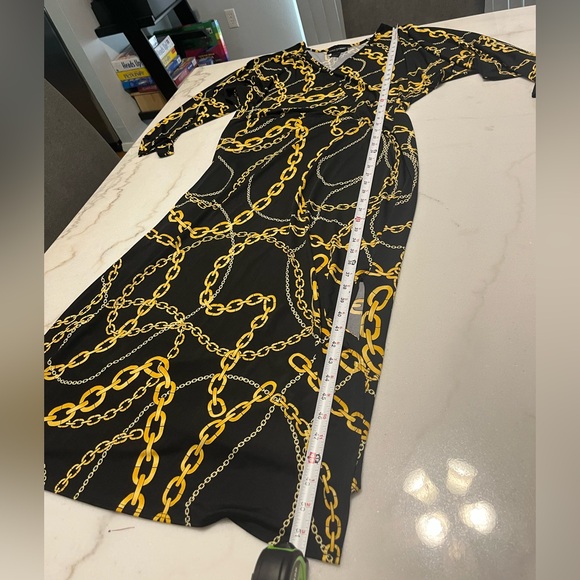 Ashley Stewart Black and Gold Chain Print Maxi Dress - Picture 9 of 10